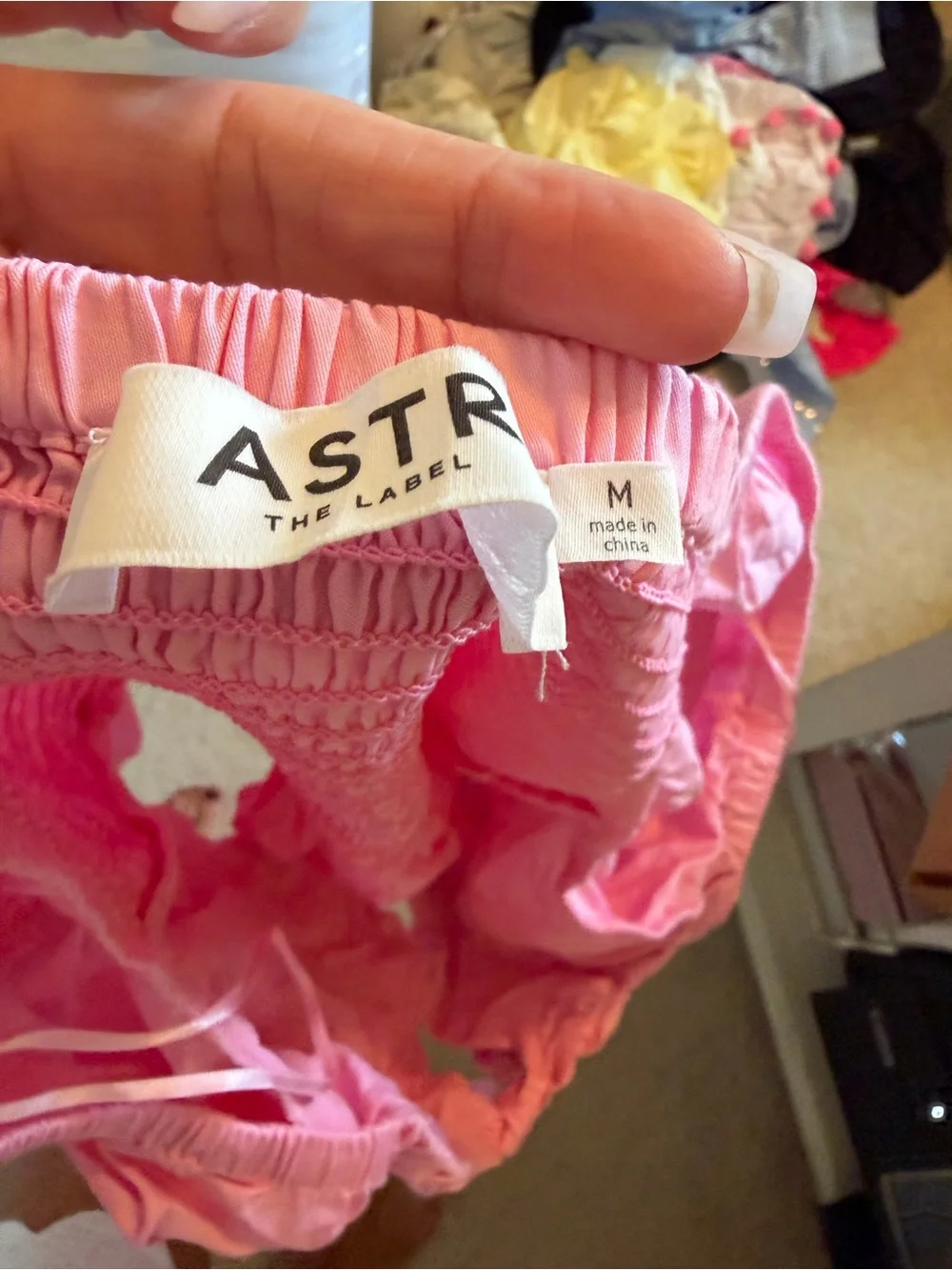 Astr Pink Puff-Sleeve Tie-Front Peplum Top
